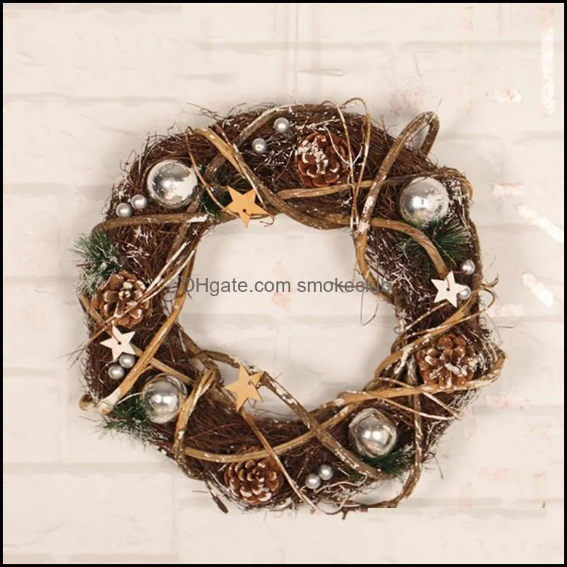 Decorative Flowers & Wreaths 1PC Round-shaped Rattan Flower Wreath Xmas Tree Hanging Garland For Christmas Party Decoration Pendant