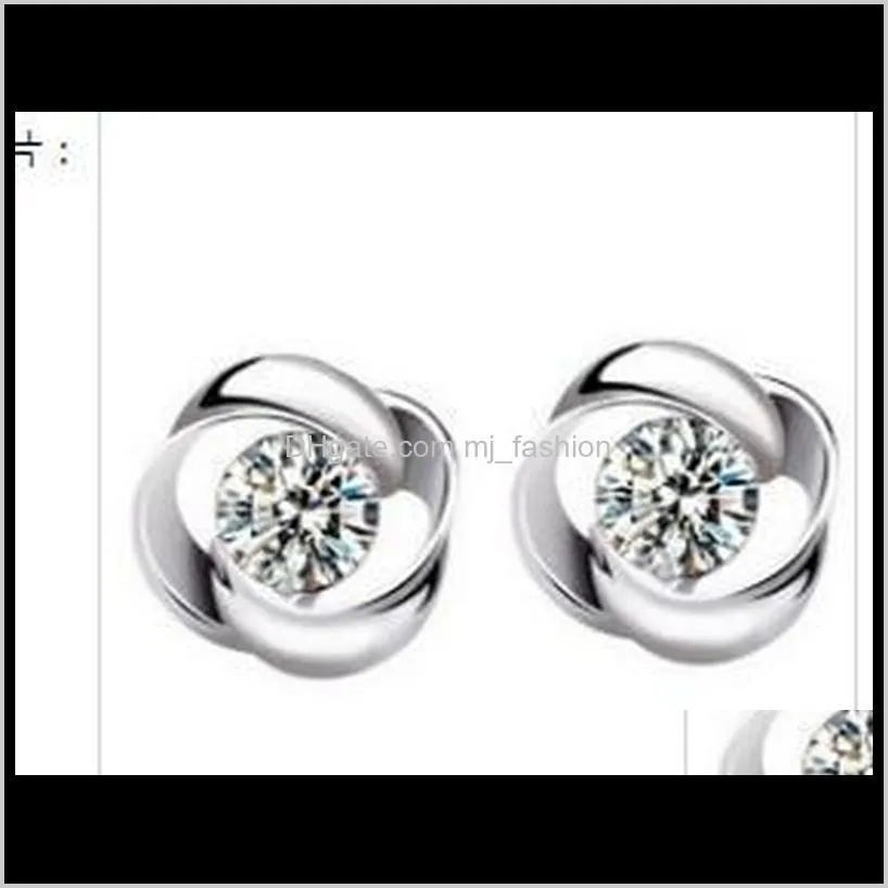 high grade white gold plating austrian crystal stud earrings 925 sterling silver earrings for wedding party shipping 0007