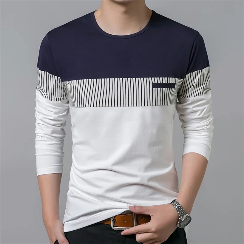 T Shirt Men Cotton Long Sleeve O Neck s Fashion Patchwork Stripe Causal Man Brand Clothing Harajuku ops 220312