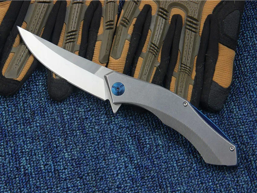 Nieuwe Flipper-vouwmes D2 Satijn Drop Point Blade CNC Roestvrijstalen Handvat Kogellager Folder Messen EDC-gereedschap