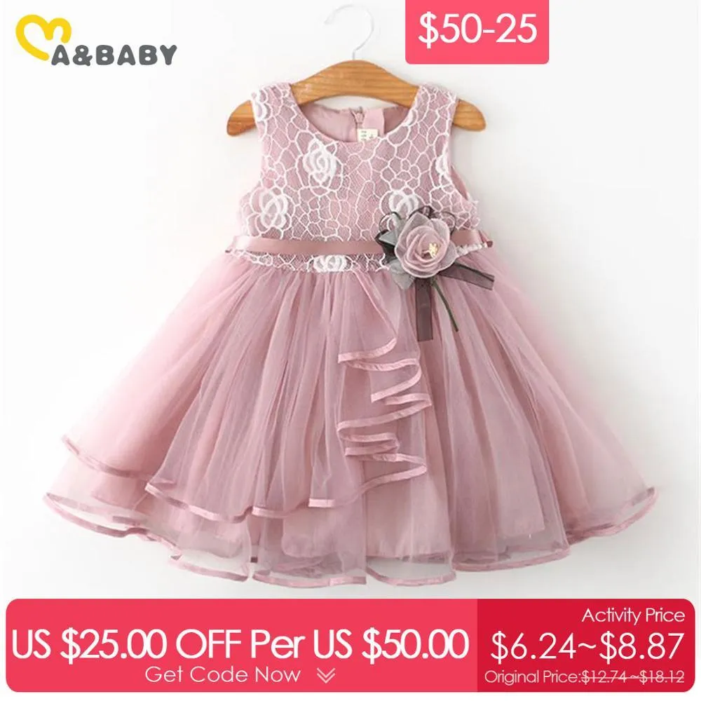 $ 50-25 Princess Flower Kids Toddler Baby Girls Dress Party Wedding Pageant Lace Tutu Klänningar för kostymer 210515