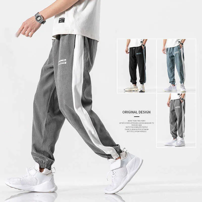 Outono Inverno Stripe Swealpants Homens Streetwear Hip Hop Jogadores Pant Tracksuit Bottoms Harem Calças Homens Ginásios Calças Cinzentas Calças 210603