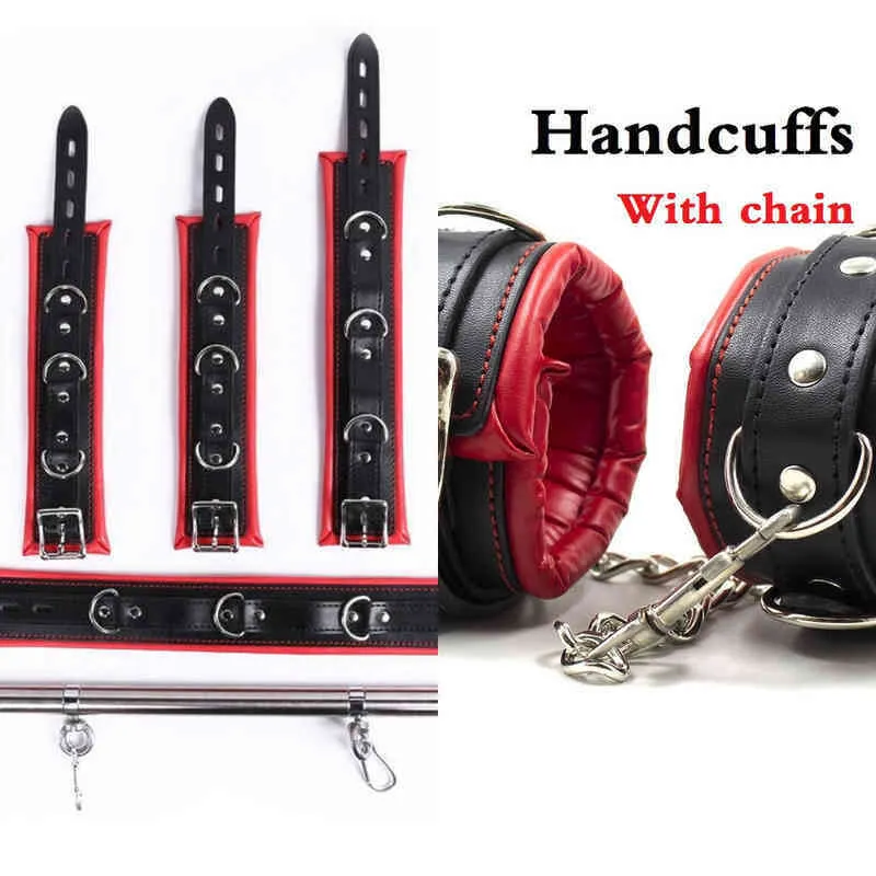 Nxy SM Bondage Giocattolo del sesso Acciaio inossidabile Set BDSM Manette regolabili Polsini alla caviglia Restrizioni Coppie adulte Schiavo Spreader Bar Handcu 1223