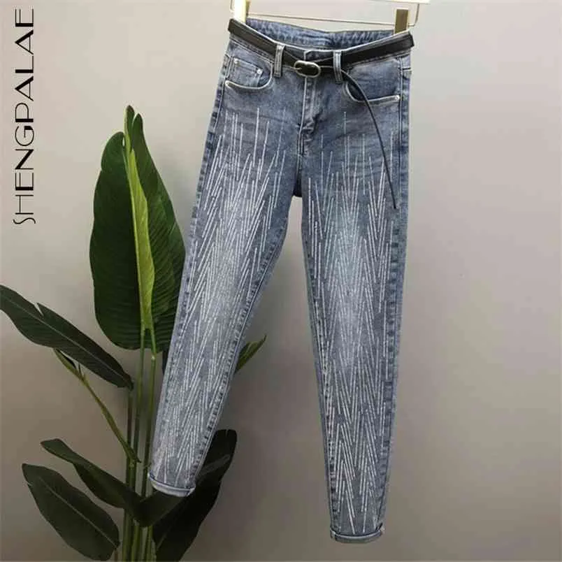 Drilling Fashion Jeans Women's Spring Summer High Waist Solid Color Elastic Denim Pencil Pants Female 210427