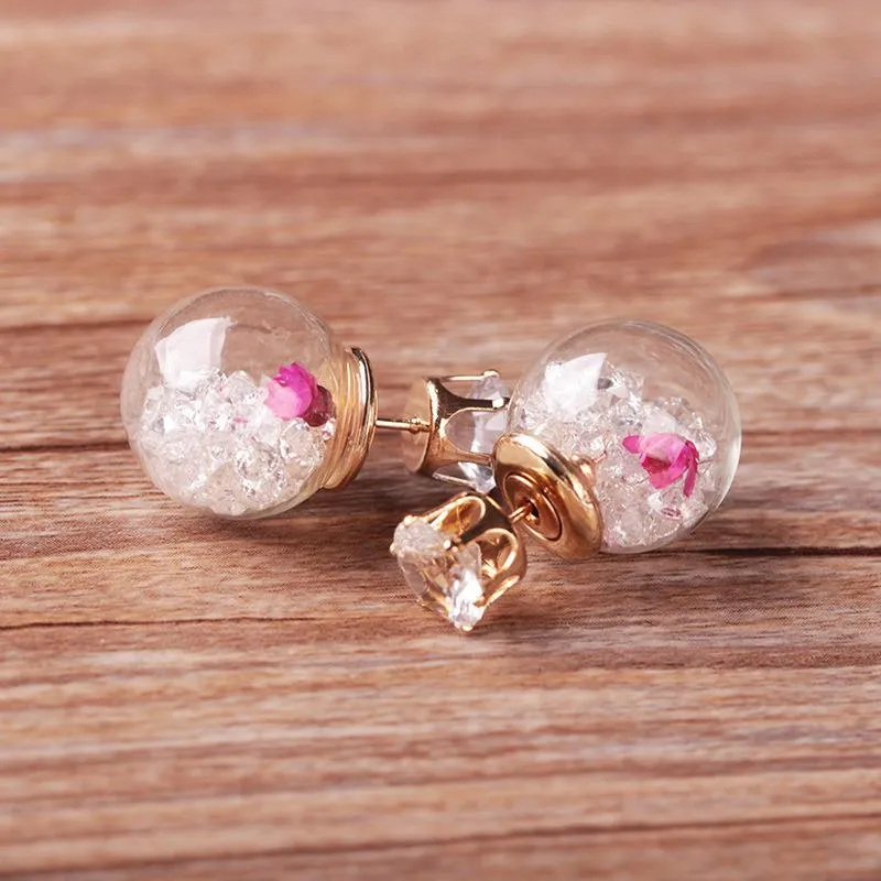 S35 Hot Europe Fashion Jewelry Cute Glass Ball Rhinestone Flower Stud Earrings Women