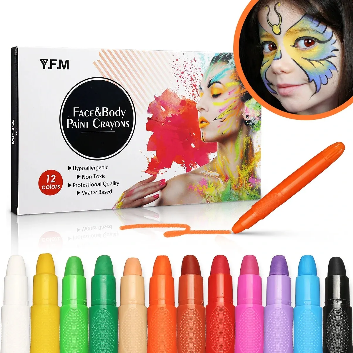 12 kleuren make-up schilderij set splash-proof niet-toxische gezicht body paint crayons voor feestfestival vieringen