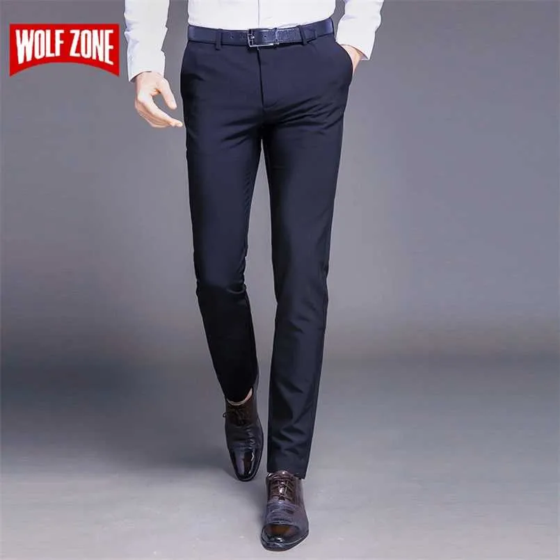 Fashion High Quality Cotton Men Pants Straight Spring and Summer Long Male Classic Business Casual Trousers Full Length Mid 211006