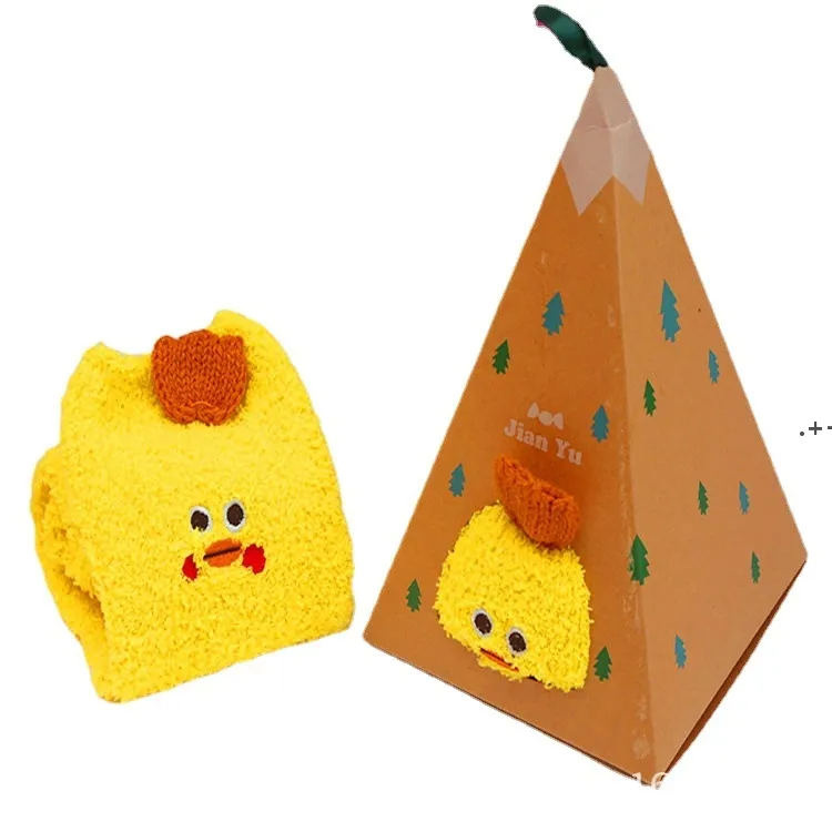 Bonito dos desenhos animados desenhos animados inverno inverno chão quente peúgas caixa de presente embalagem material macio coral lese material para meninas meninos xmas decoração jje10679