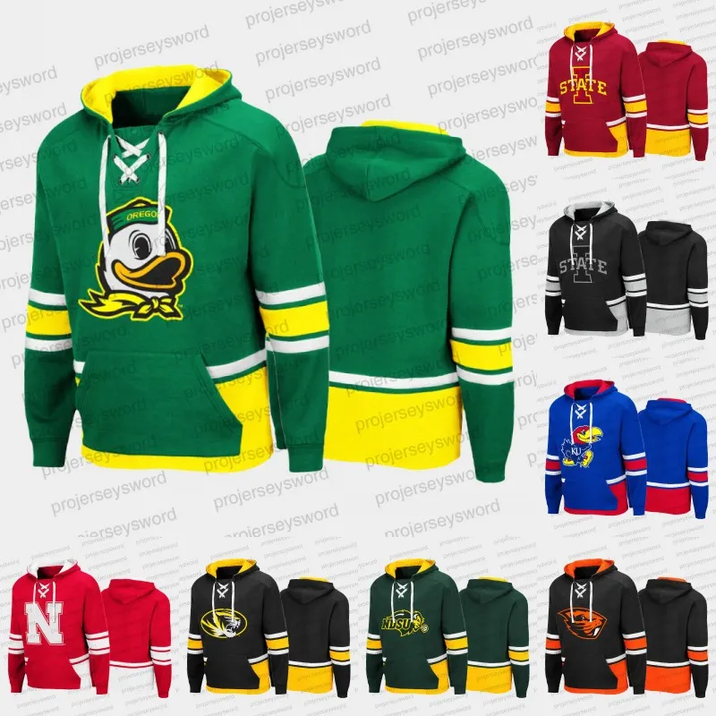 College Hockey Hoodie Iowa State Cyclones Kansas Jayhawks Missouri Tigers Montana Grizzlies NDSU Bison Nebraska Huskers 노스 다코타 풀오버 Oregon Ducks 저지