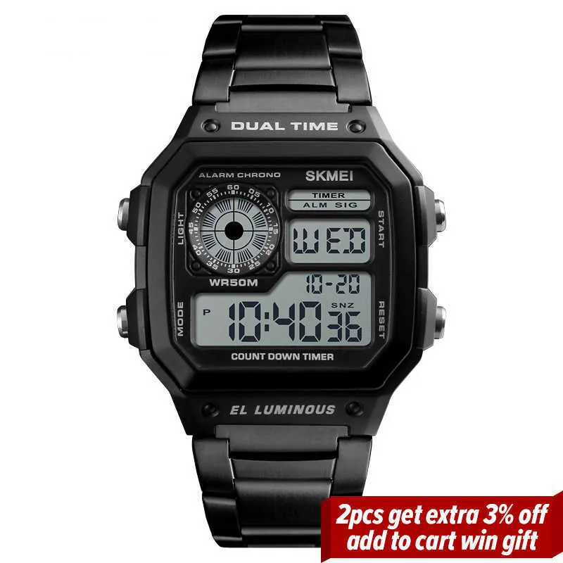 Skmei Top luxe mode Sport montre hommes 5bar montres étanches bracelet en acier inoxydable montre numérique Reloj Hombre 1335 Q0524
