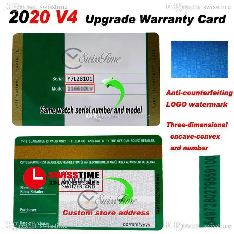 V4グリーンなしボックスカスタムメイドローリー保証カード対焦げたクラウンと蛍光ラベルギフト同じシリアルタグスーパーエディションSwisstime