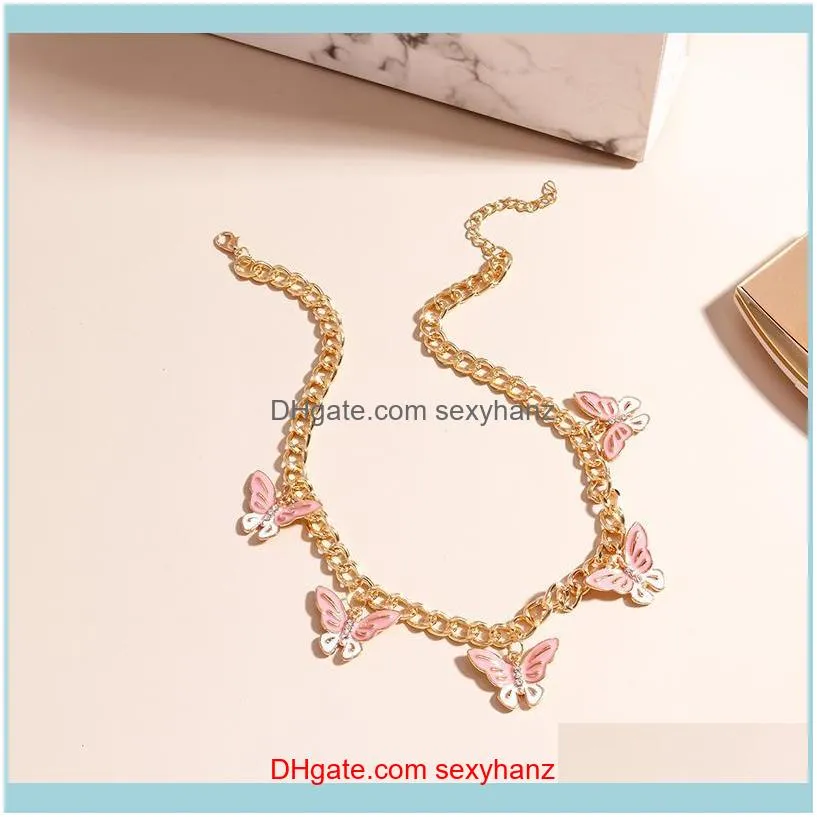 Trendy Enamel Cute Butterfly Necklaces Pendants For Women Alloy Gold Color Clavicle Choker GIrl Jewelry Chokers