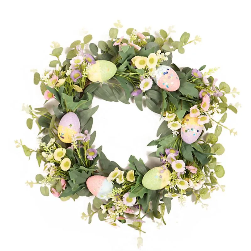 装飾的な花の花輪人工ガーランドイースター装飾花輪Yuriワッフル偽の花のお祝い製品ホームデコレーションユーカリ