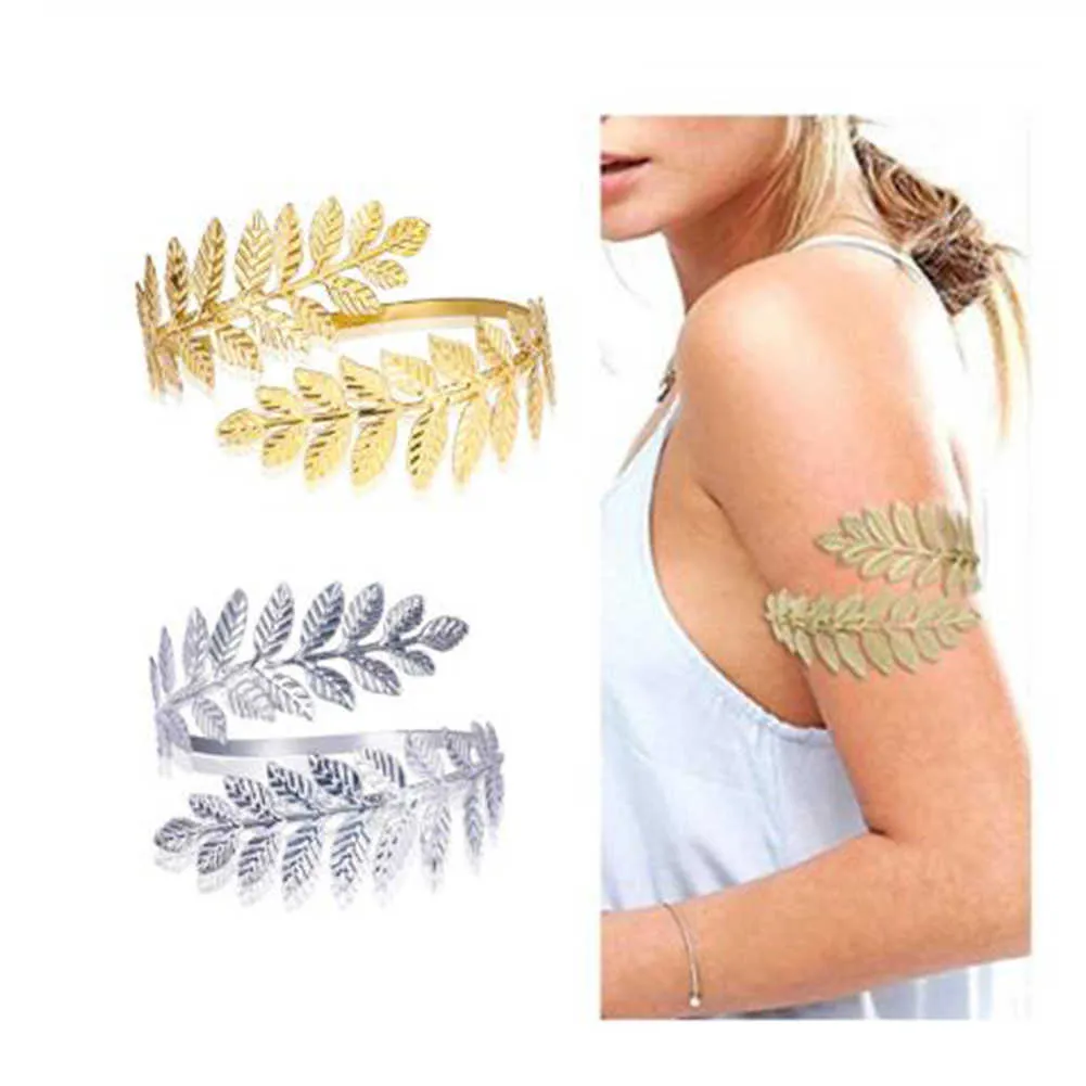 Boho gouden kleur bladeren bovenarm armband voor vrouwen liefde retro armband armband sieraden vrouwelijke bedels armband manchet femme Q0719