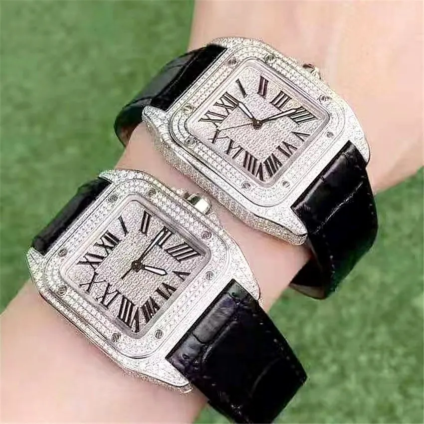 Designer Watches Fashion Diamond Decoration Para Watch Casual Prostokątny Skórzany Pasek Relogio Feminino Lady Quartz Wrist Watch ZX0365