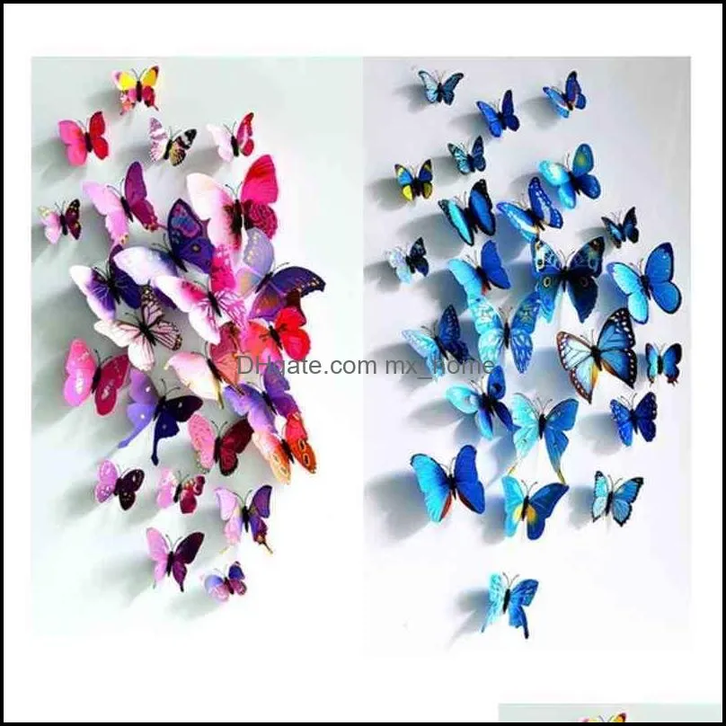 Decor Home Gardendecoration Assepoester van 12 stc per set Butterflies 3D Butterfly PVC verwijderbare wandstickers vlinders py3i drop levering