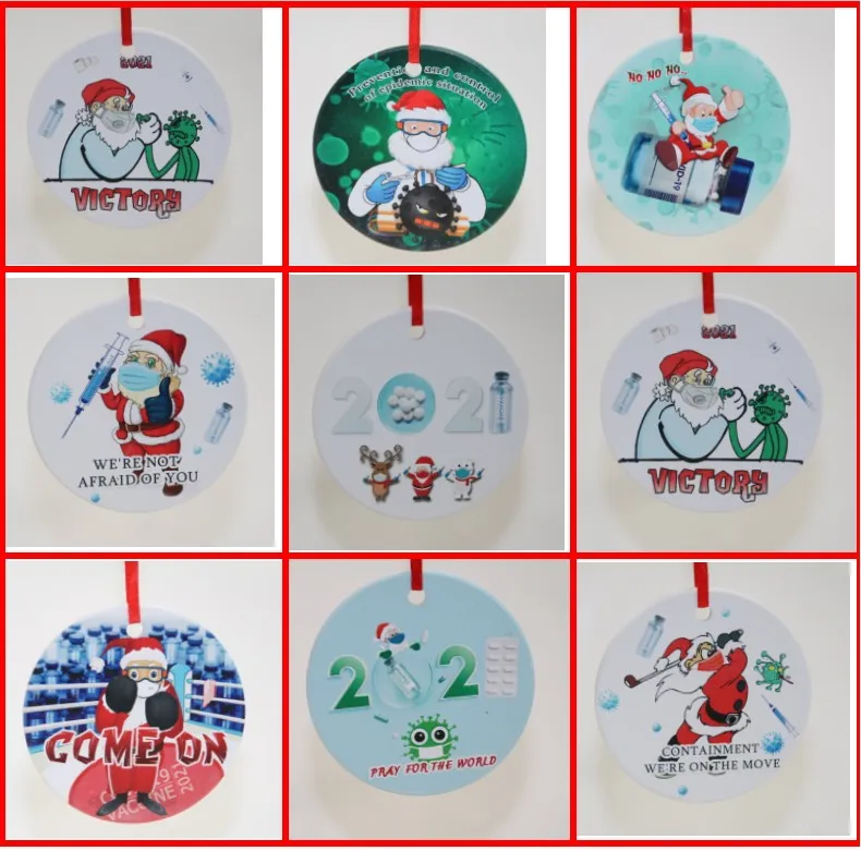 3 inch Round Circle Christmas Ornaments New epidemic prevention theme xmas Pendant ceramic Acrylic Pendants