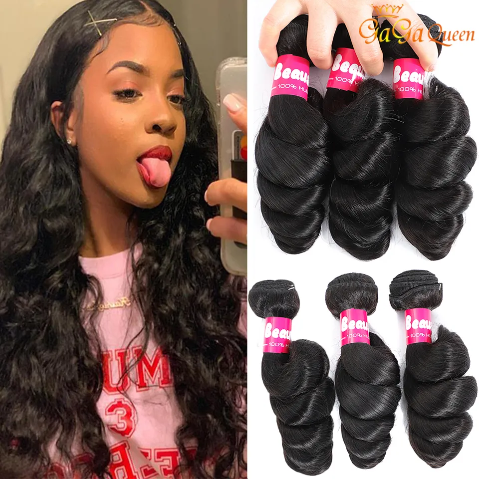 Gagaqueen Brazilian loose wave Virgin Hair 3 Bundles loose wave Human Hair Extensions Peruvian Malaysian Indian Virgin Hair Loose Wave