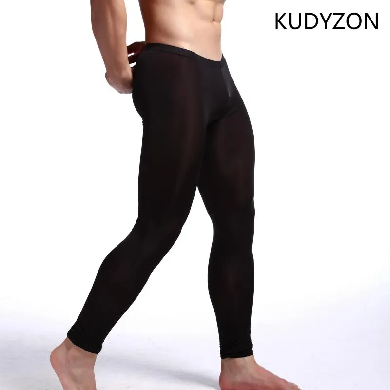 Męskie kształty ciała Kudyzon Mężczyźni Long Johns Ultra-Cienki ICE Silk Yoga Spodnie Seksowne Dokładność Thermal Bielizna Bielizna Bielizna śniegowa Dna