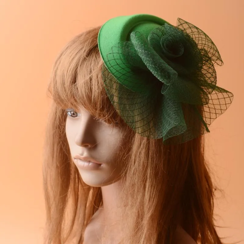 Hair Accessories 2021 Handmade Green Mesh Wedding Fascinator Top Hats Floral Net Clips For Women Church Party Horse Race