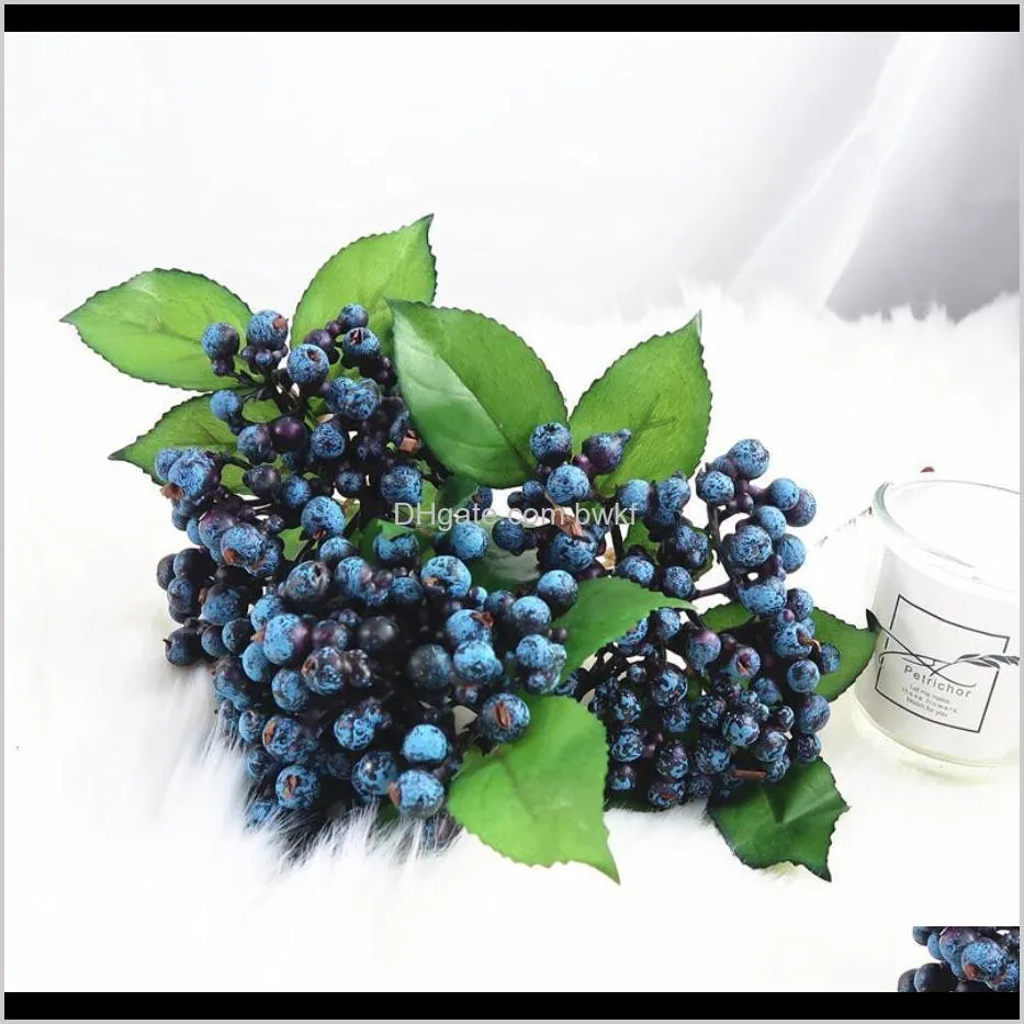 1 bundle artificial blueberry plant flower bud fake plants silk flower decorative wreath berry for wedding home party decoration