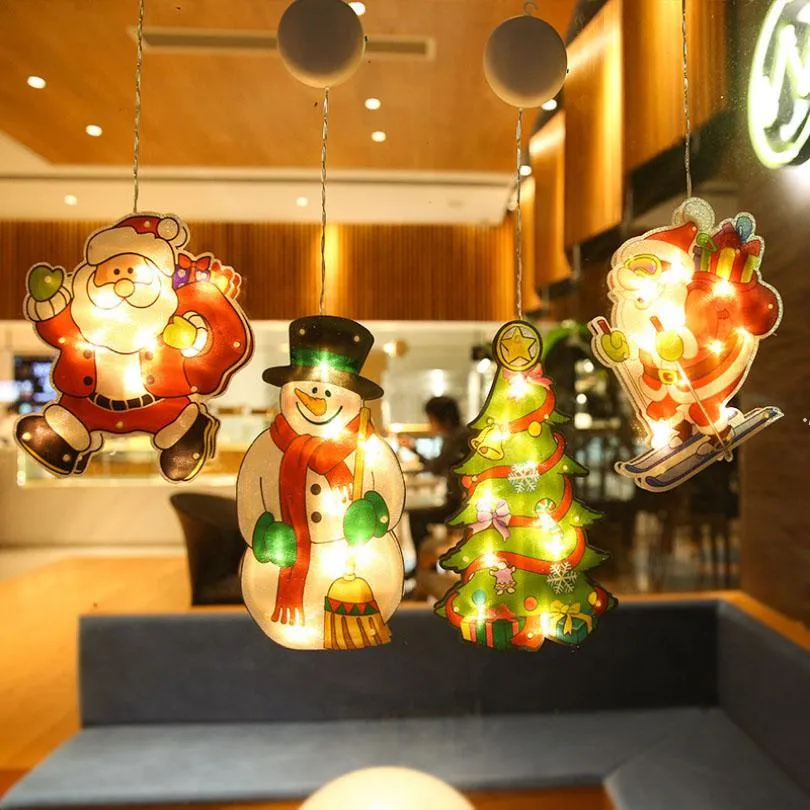 LED Juldekoration Lights Santa Claus Snowman Elk Shape Window Cup Light Holiday Decorations lla8643