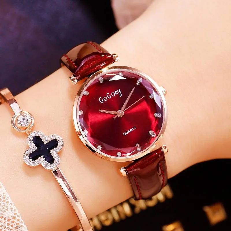 Gogey Casual Kobiety Zegarki Damskie Skórzane Pasek Kwarcowy Zegarek Panie Dames Horloges Montre Femme Wristwatches