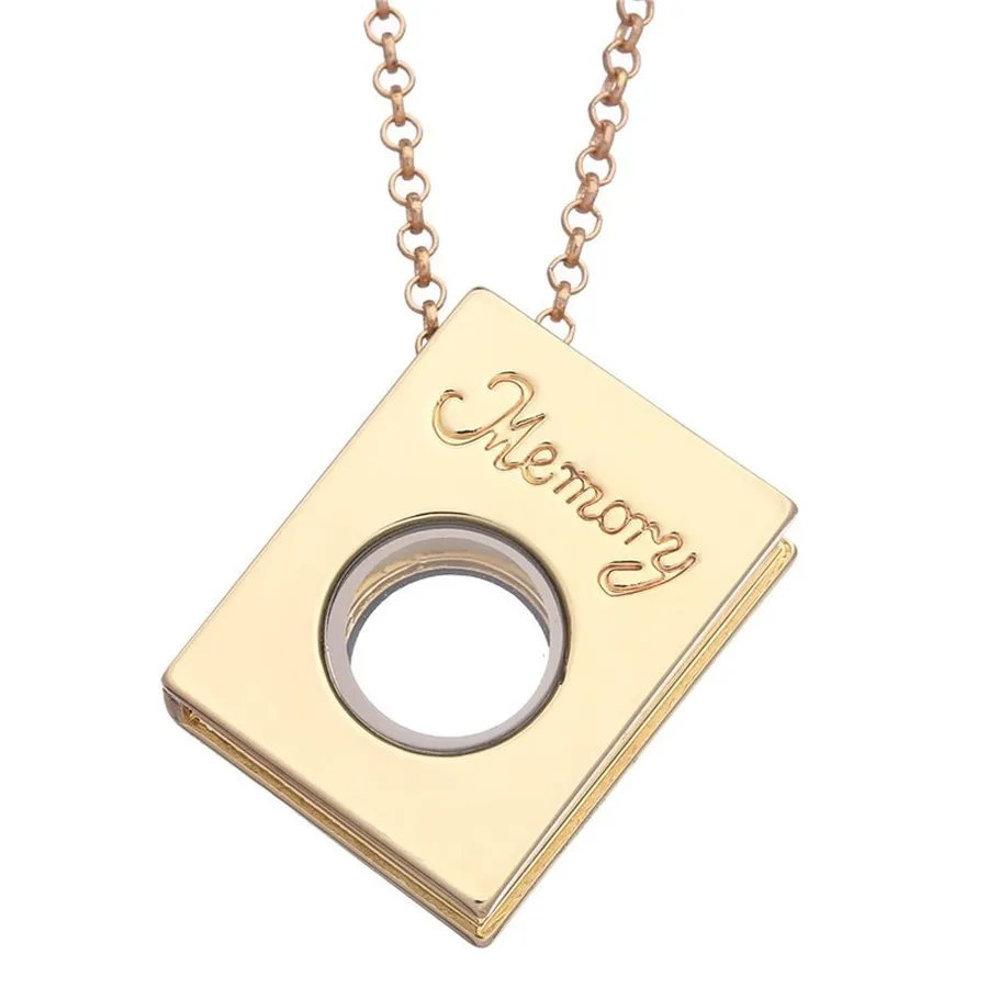 Square Book Memory Locket Pendant Necklace Silver Gold Magnetic Floating Lockets for Women DIY Fashion Jewelry Will and Sandy