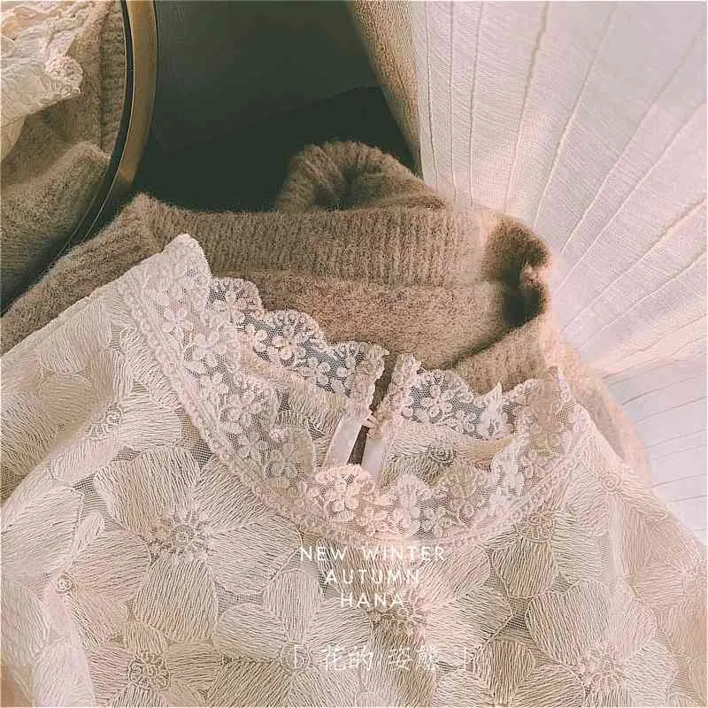 Compra Camisa De Fondo De Encaje Estilo Occidental De Mujer Otoño E  Invierno Blusa Coreana Con Medio Cuello Estilo Princesa Top 210326 Barato |  Entrega Rápida Y Calidad | Es.Dhgate
