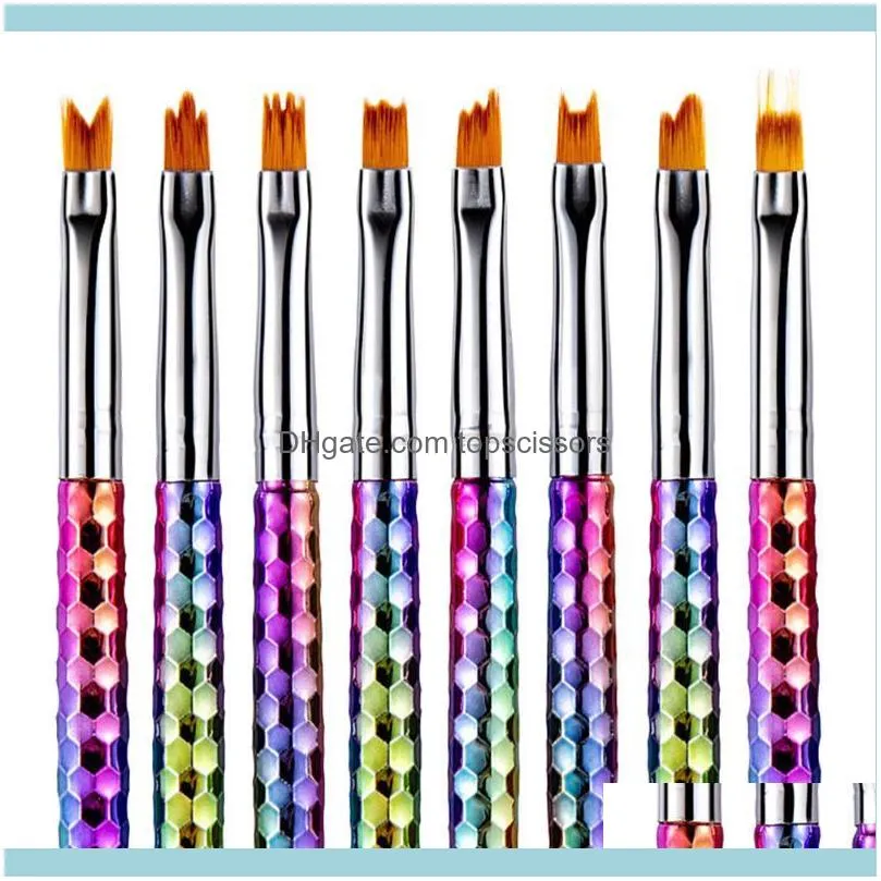 8pcs DIY Painting Pen Home Salon Manicure Tool UV Gel Nail Art Brush Set Petal Shape Gradient Fade Drawing Carving Easy Apply Kits