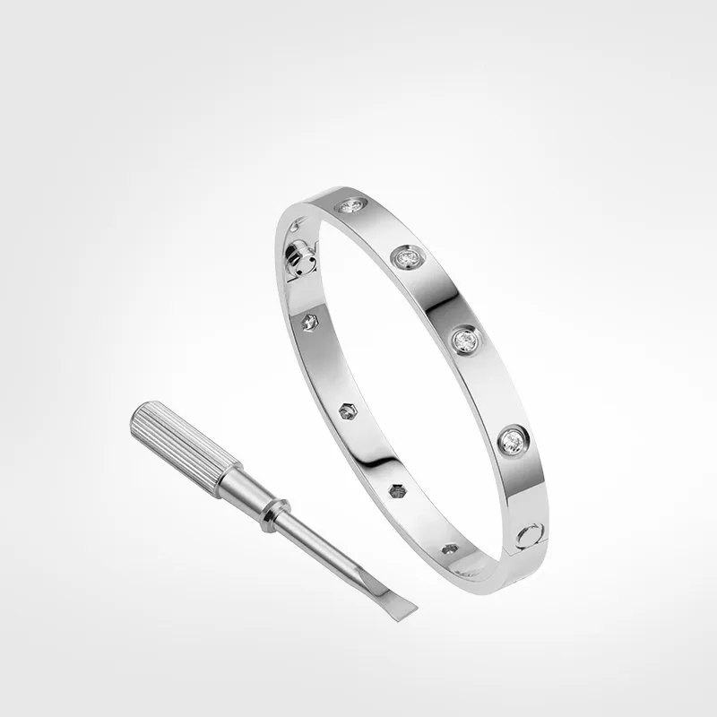 Fabricante de qualidade amor pulseira de parafuso 5.0 braceletes de desenhista 10 diamantes pulseira de luxo jóias mulheres titânio liga de aço banhado a ouro cra