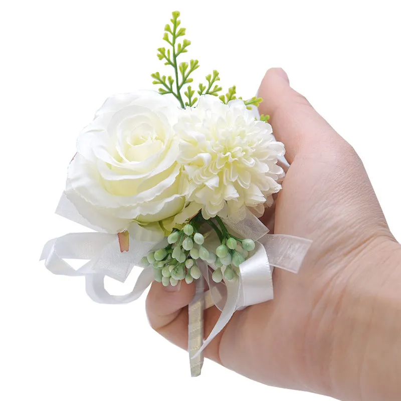 Rose Wrist Corsage and Boutonniere Set Artificial Corsage Wristlet Bracelet  for Wedding Decorations Prom Ceremony Accessories