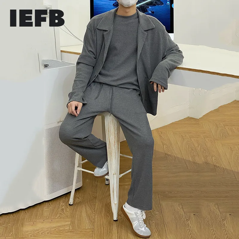 IEFB Men's Causal Three Pieces Set Fashion All-match Short Sleeve Tee + Loose Jackets + Wide Leg Straight Pants Suit 9Y6212 210524