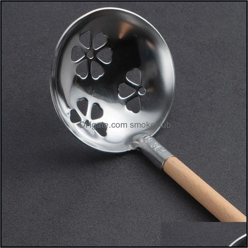 Japanese Style Beech Wood Handle Soup Spoon Stainless Steel Soup Ladle Long Handle Wooden Spoon Kitchen Cooking Utensil RRD7713