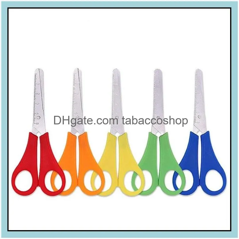 Office Scissors Plastic kids safety DIY scale ruler scissor child stationery office student shears Cutting Supplies T2I52326