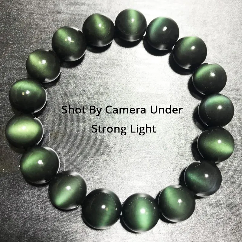 Äkta regnbåge armband strängar grön färg ögon natursten obsidian pärlor armband för män och kvinnor 8-18mm lyckliga buddha smycken