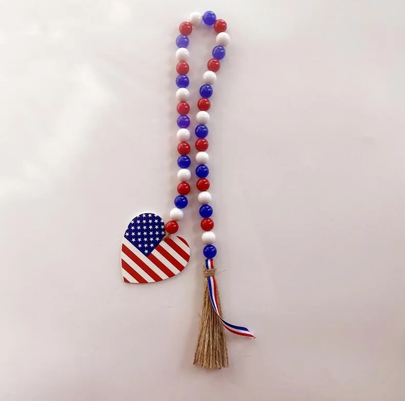 Independence Day Bead String Farmhouse Decorative Emulation Fruit Lemon Wood Beads Tassel Hanging Pendant Hemp Rope Beaded Home Decor YL511