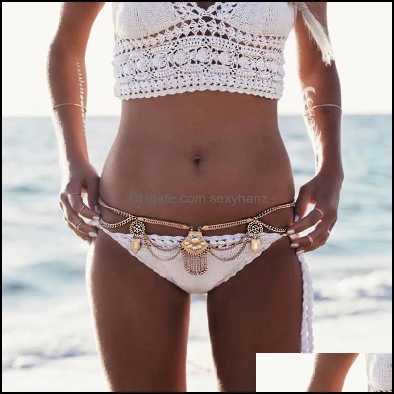 Other Bohemian Ethnic Sexy Silver Coins Waist Chain Tassel Body Jewelry Statement Piercing For Female