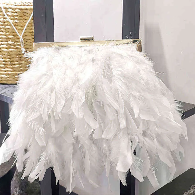 Axelväskor Tote Designer Party Purse Elegant Women Feather Handbag Evening Clutch White Pearl Chain FTB310 1122