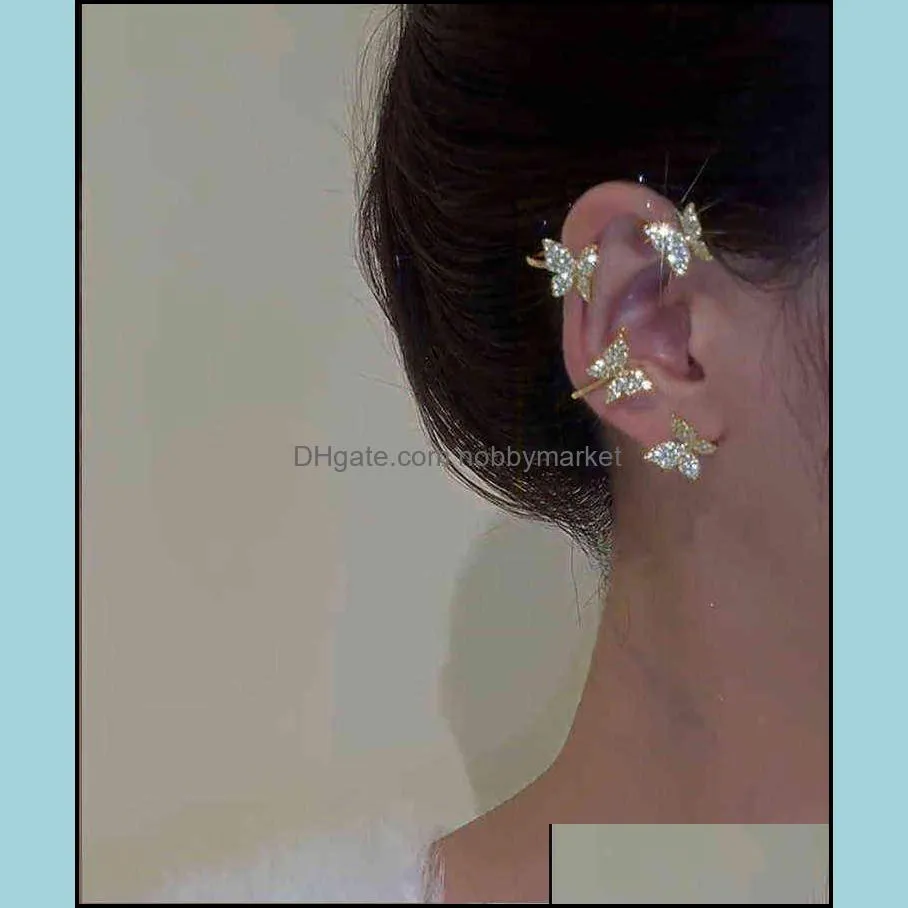 Shining Zircon Butterfly Ear Clip Rings for Women Girls Fashion 1pc Non Piercing Cuff -hook Party Wedding Jewelry Gift