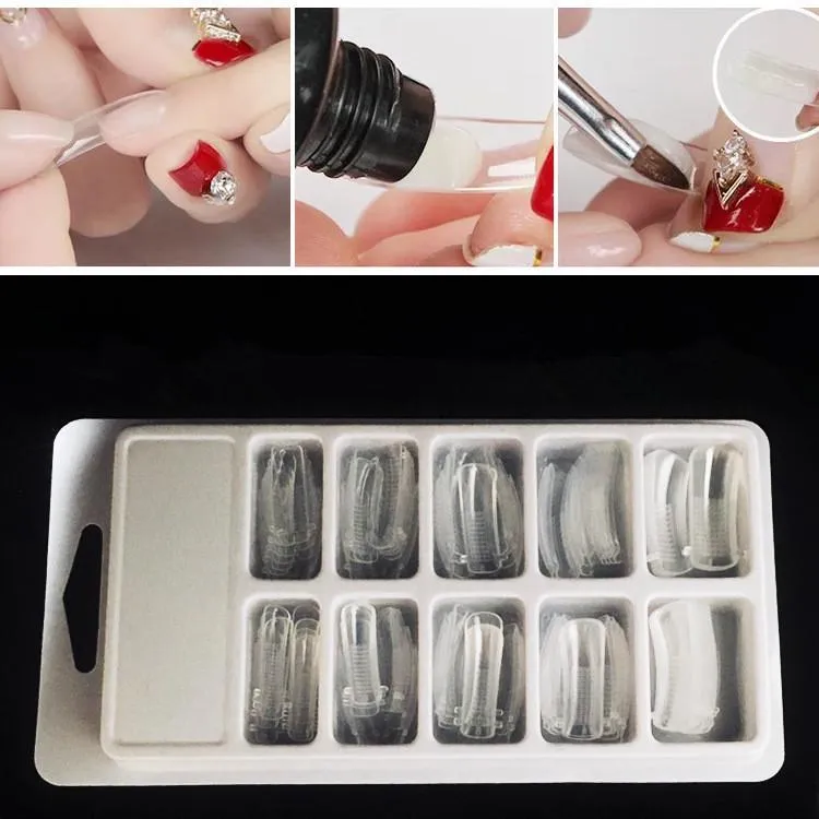 2021 100st / låda Snabbbyggnad Nail Mold Tips Nail Dual Forms Finger Extension Nail Art UV Extension Tool