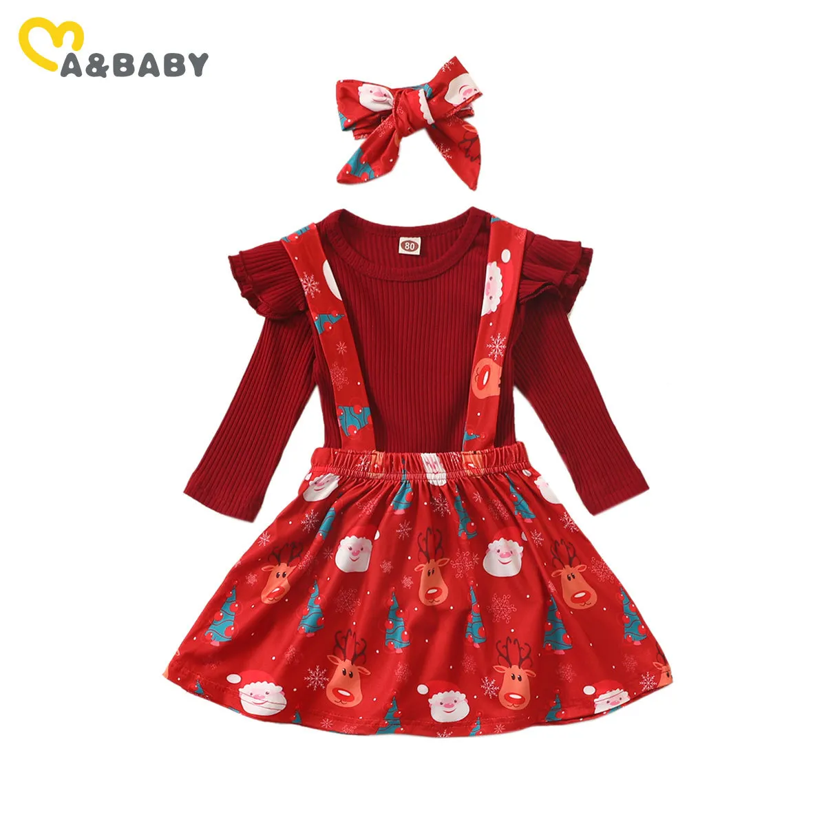 6M-4Y Noël Né Bébé Enfant Bébé Filles Vêtements Ensemble Rouge Tricoté Hauts Bow Santa Jupes Tenues De Noël 210515