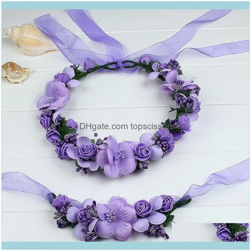2pcs Parent-child Headwear Wristband Accessories Crown Girls Simulation Flower Wedding Floral Beatuiful Headband Set Wreath1