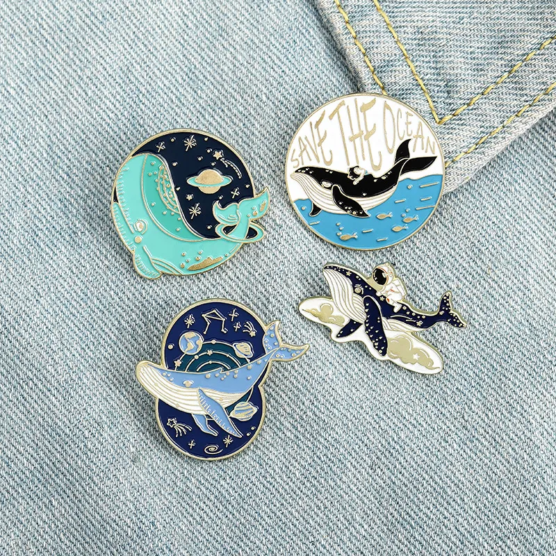 Universe Sea Whale Brooches Pins Cute Enamel Lapel Pin Badge for Women men fashion jewelry will and sandy