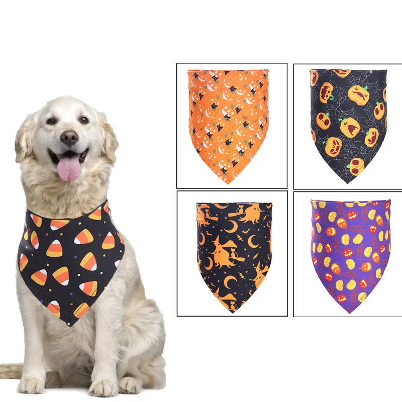 2021 Halloween Pet Dogs Bandanas Dog Apparel Tillbehör Singelskikt Pumpa Witches Pattern Cat Puppy Handduk Scarf