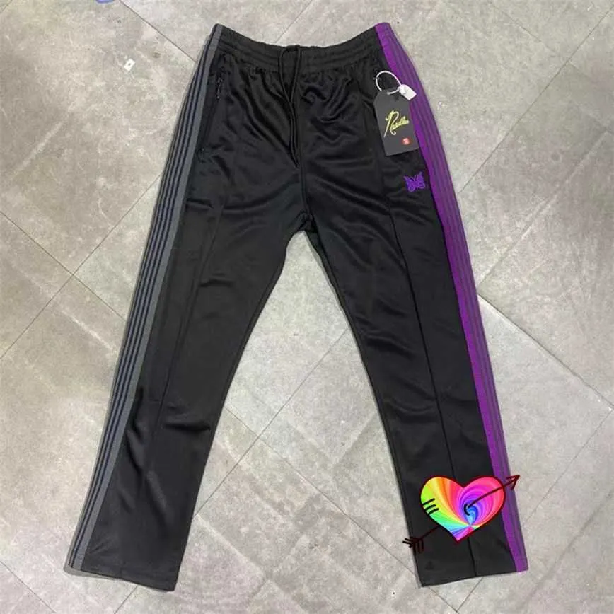 2021 İğneler Sweatpants Erkekler Kadınlar Menekşe Kelebek Nakış İğneler Pantolon Yan Şerit Patchwork Track Pantolonlar Şemsiye Joggers X0628