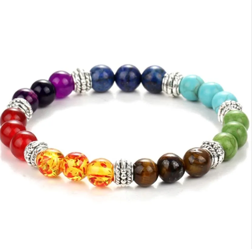 Beaded Strands Chakra Bracelet Men Black Lava Healing Balance Beads Reiki Buddha Prayer Natural Stone Yoga Bracelet For Women KKA2571