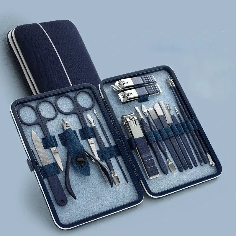 Blue Manicure Tools Set Pro Max Rostfritt Stål Professionell Nail Clipper Kit Of Pedicure Parmonychia Nippers Trimmer Cutters