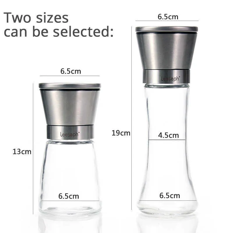 Stainless Steel Salt And Pepper Grinder Set - Short Glass