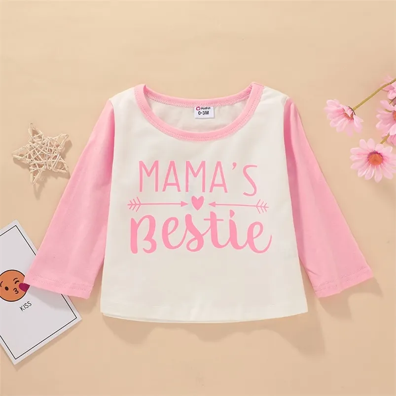 Aankomst Winter Kinderen Casual Katoen Lange Mouw O Hals Letter Roze Schattige Baby Meisjes Jas 0-2T 210629